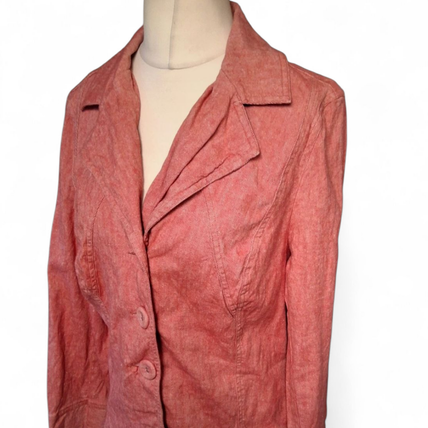 Per Una Red Linen Cotton Blazer UK 16 | Lightweight Tailored Jacket Smart Casual Spring Layer