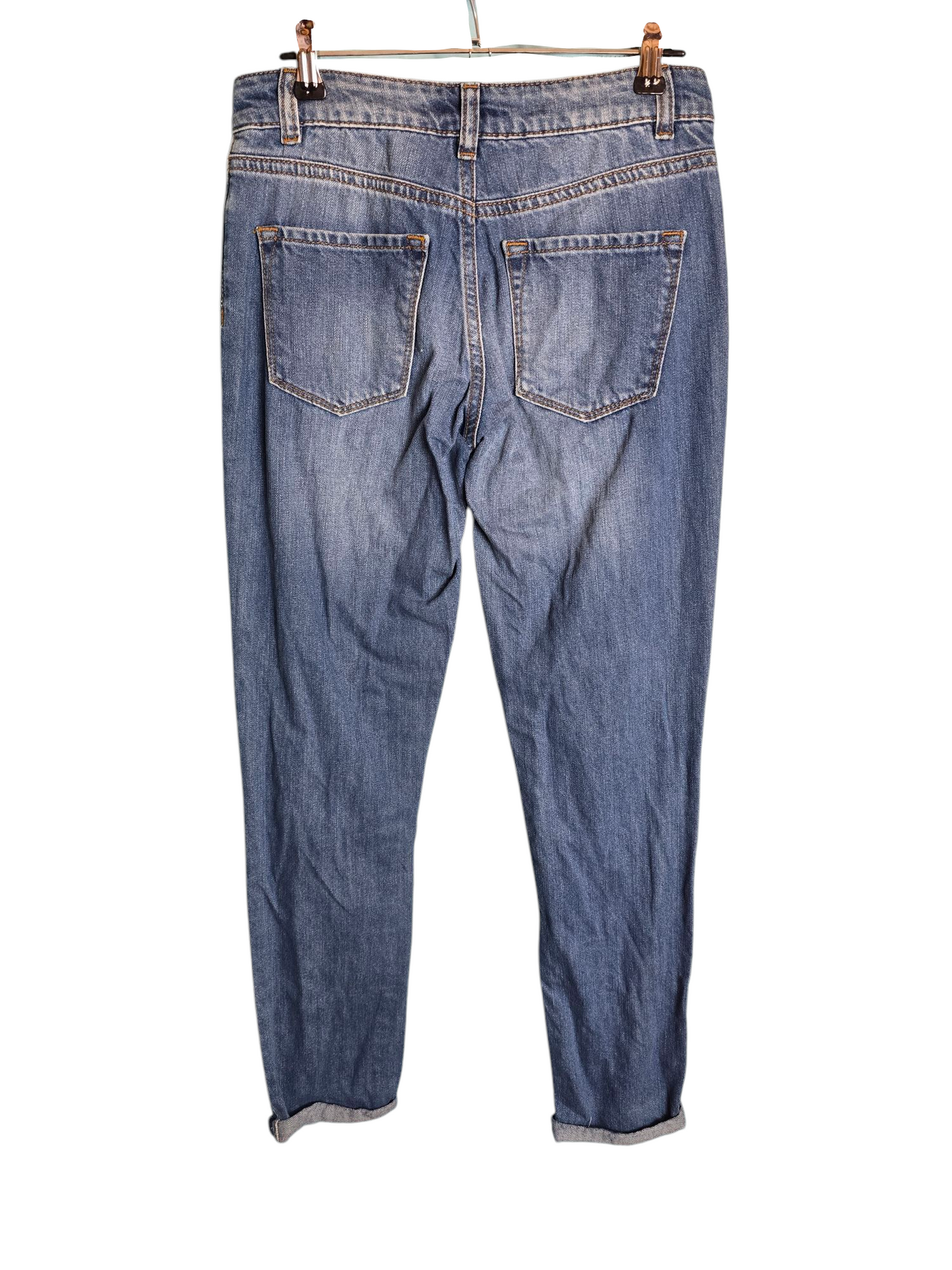 Warehouse Blue Ripped Skinny Jeans Size 6 – Mid-Rise, Distressed Style, Front & Back Pockets