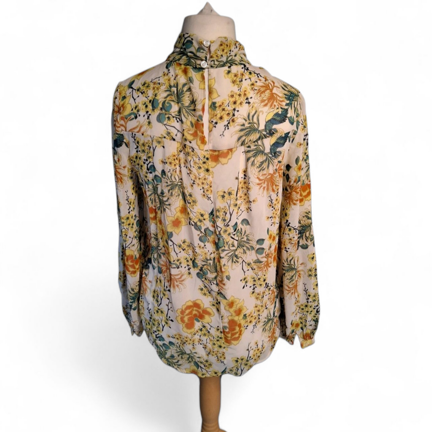 Next Multicoloured Floral Sheer High Neck Blouse – Size 12