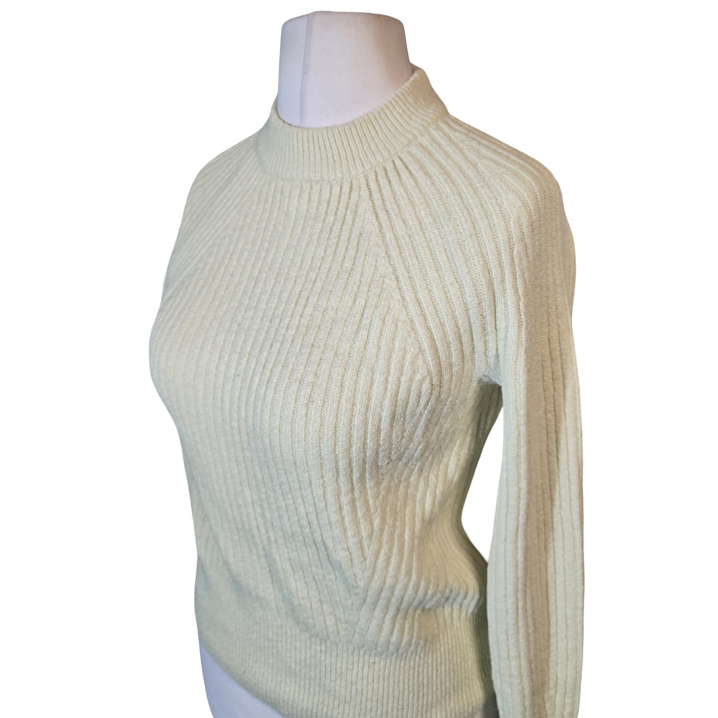 M&S Pale Yellow Ribbed High Neck Jumper – Knit Pullover – Size XS (6/8)