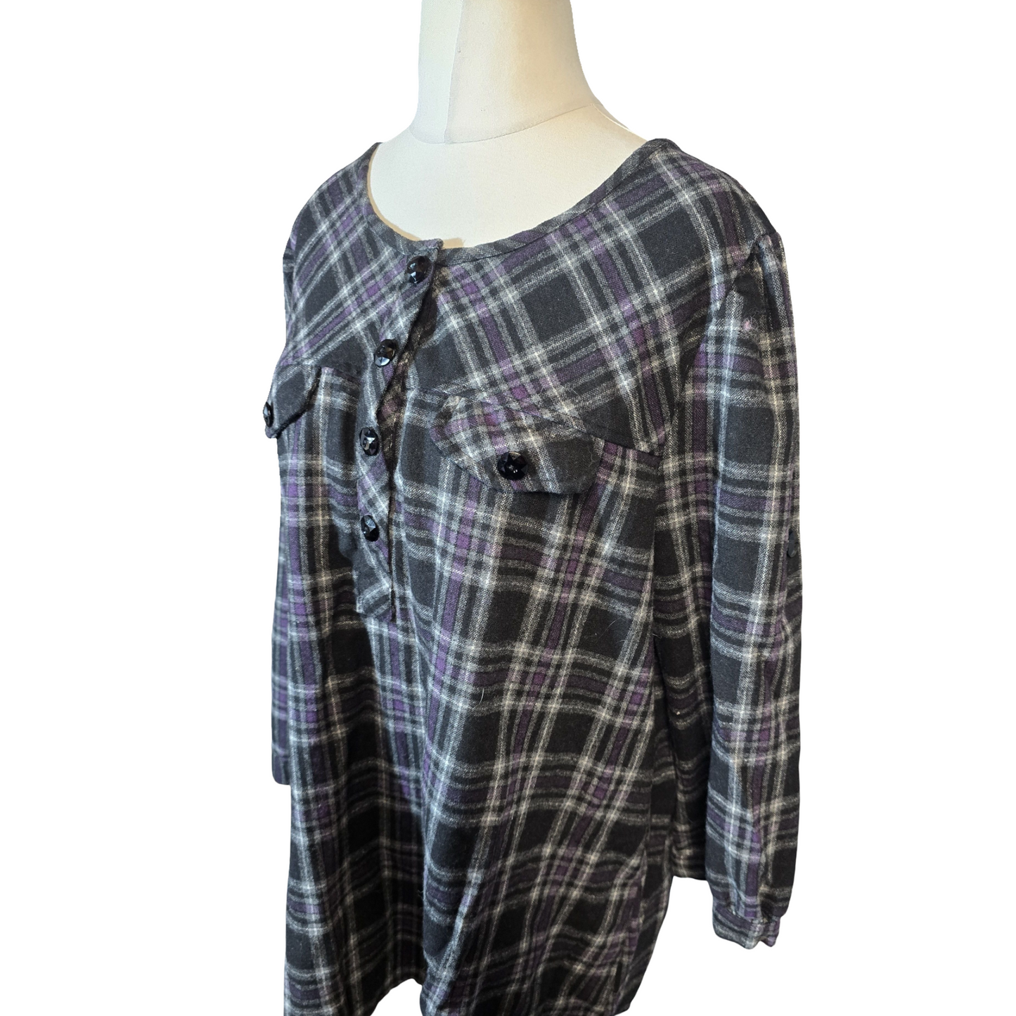 FD Joseph Black/Grey/Purple Check Blouse – Long Sleeve – Free Size