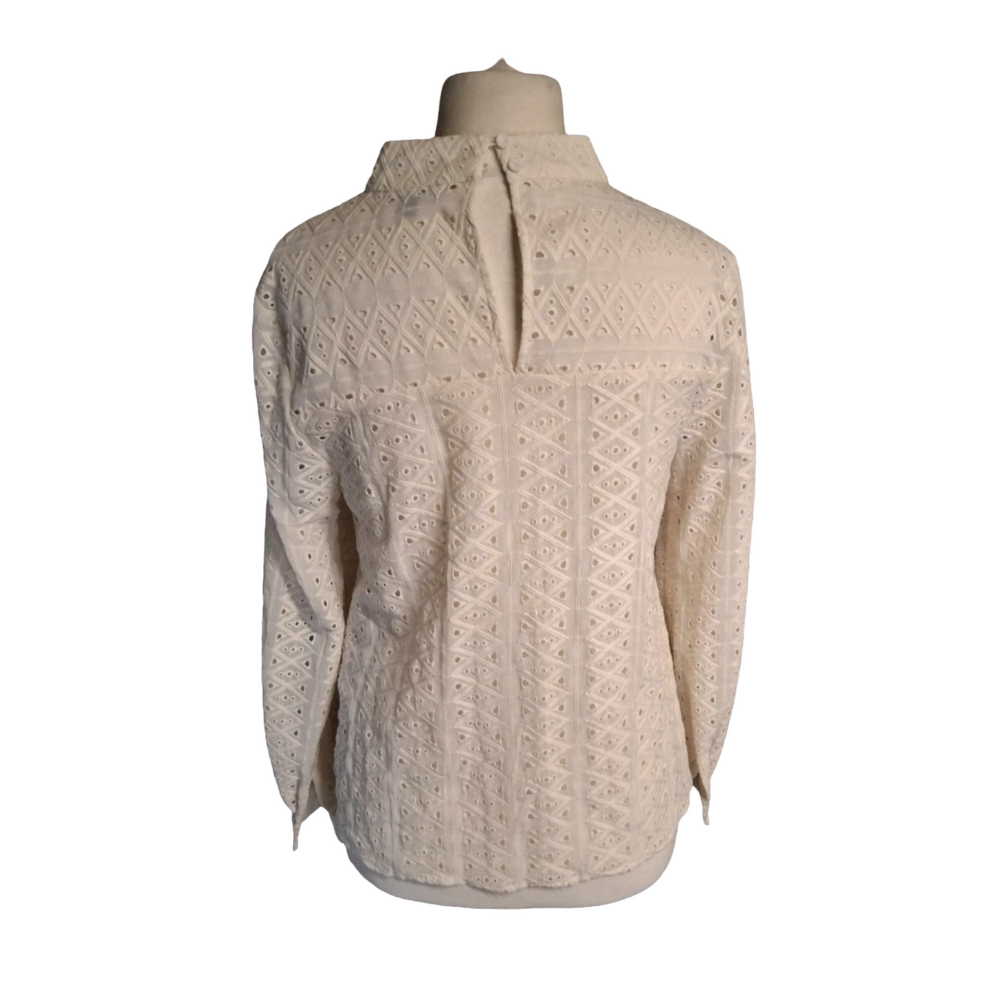 Warehouse Cream Crochet Sheer High Neck Blouse – Size 12