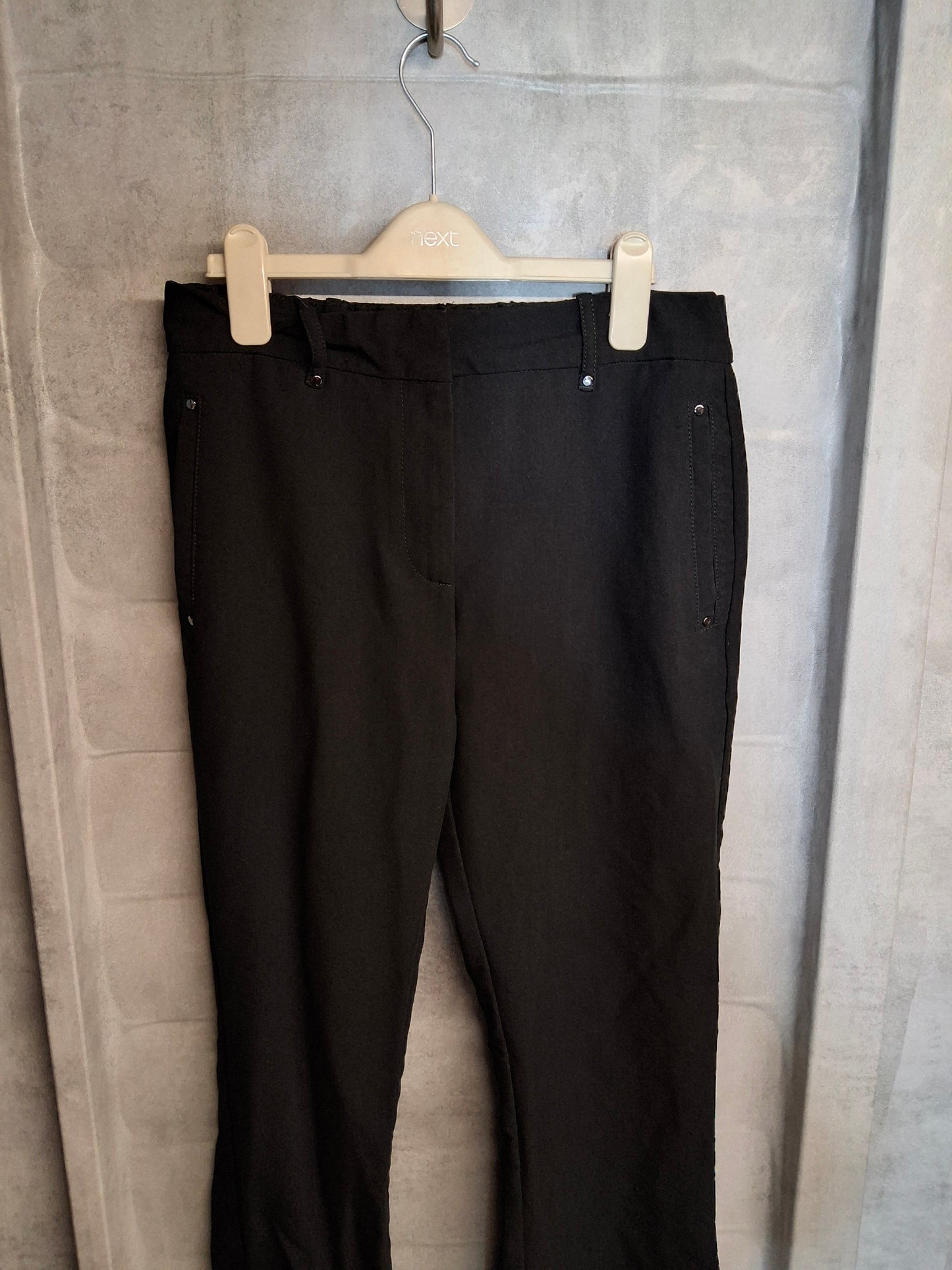 Next Black Tailored Fit Flared Trousers – High Waist, Pockets – Size 10 Reg – Polyester Viscose
