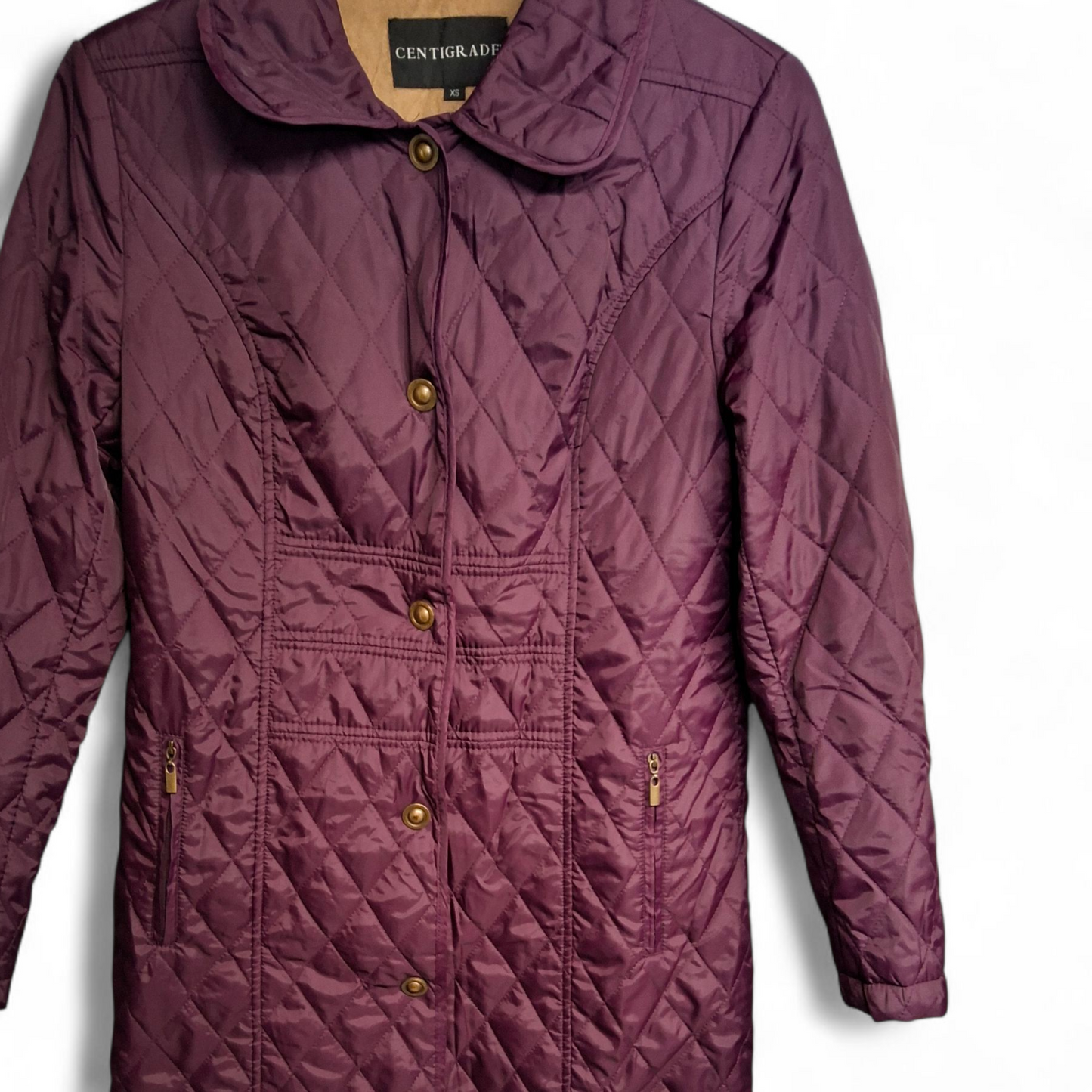 Centigrade Purple Quilted Midi Coat – XS (UK size 6/8)