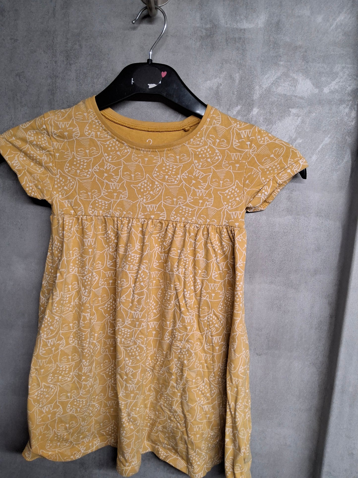 Next Yellow & White Cat Print Cotton Dress – Age 4-5 Years – Short Sleeve