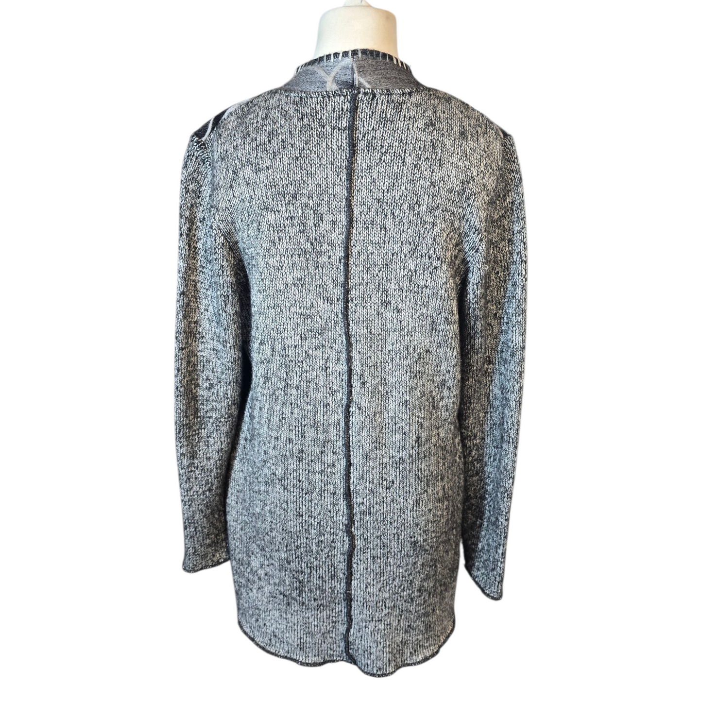 Klass Grey & Black Patterned Open Midi  Cardigan – UK Size 16