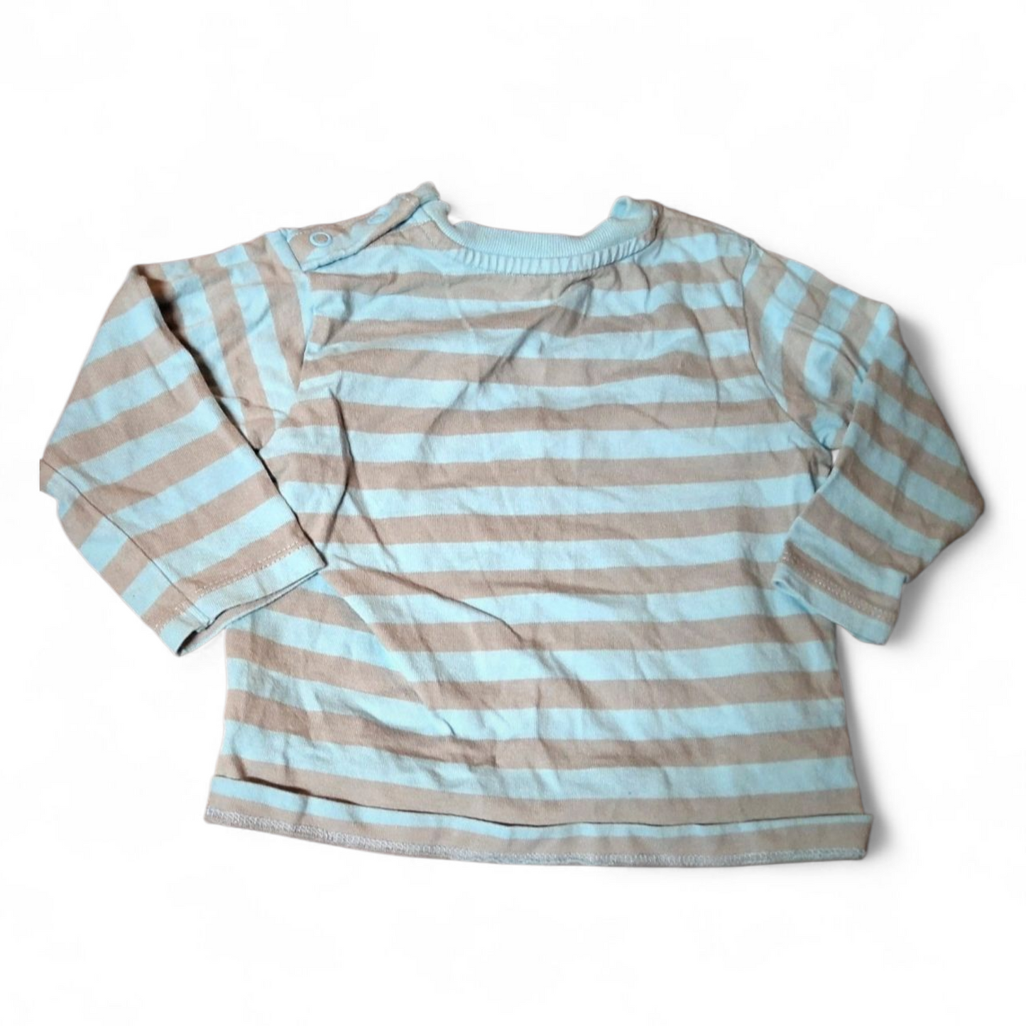 M&S Blue & Grey Striped T-Shirt – Boys 6–9 Months – 100% Cotton