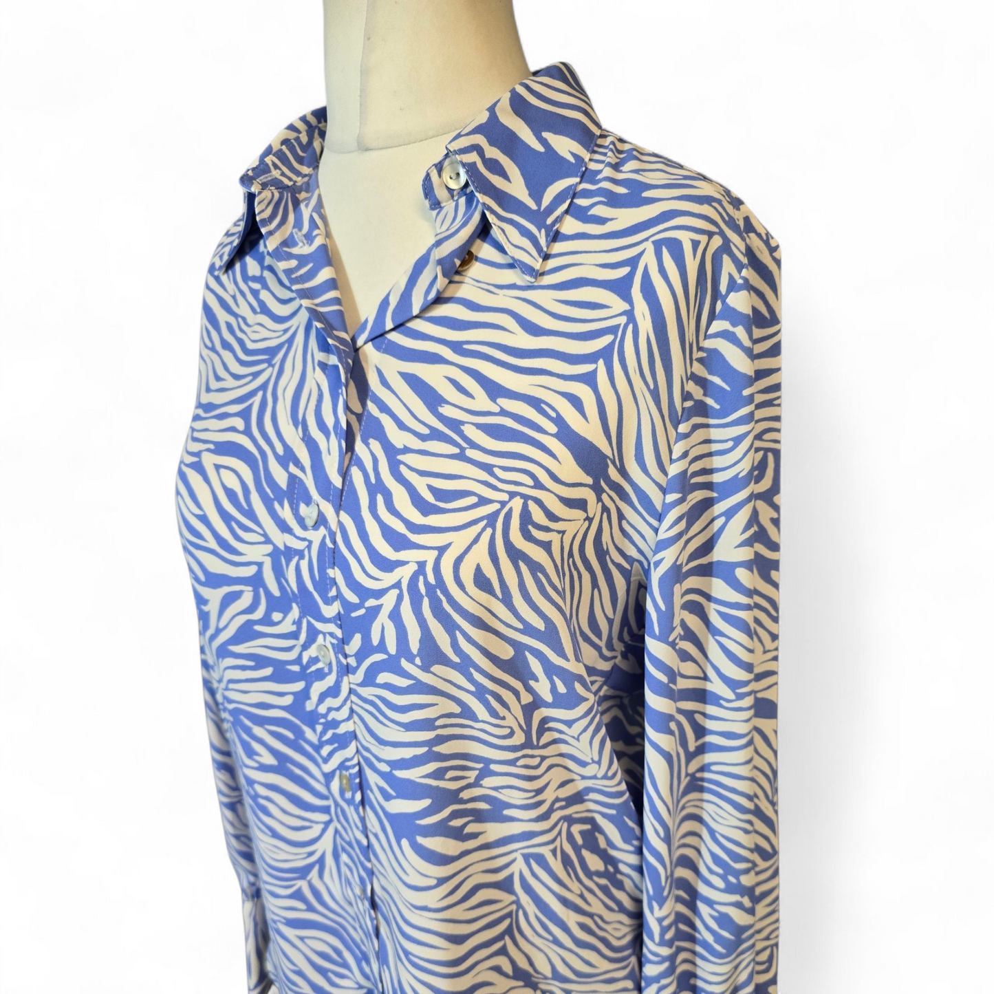 Marks & Spencer Blue & White Patterned Shirt – Oversized Button-Up – Size 10