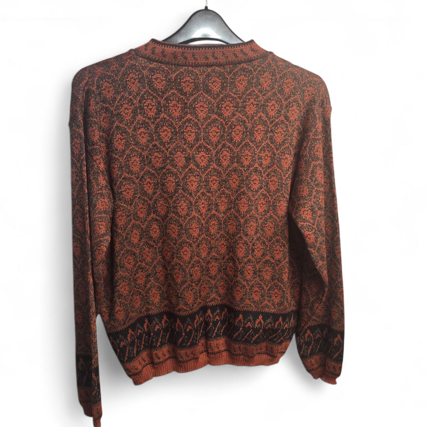 Vintage 1980s Motives Brown & Orange Patterned Knit Cardigan – UK 20/22