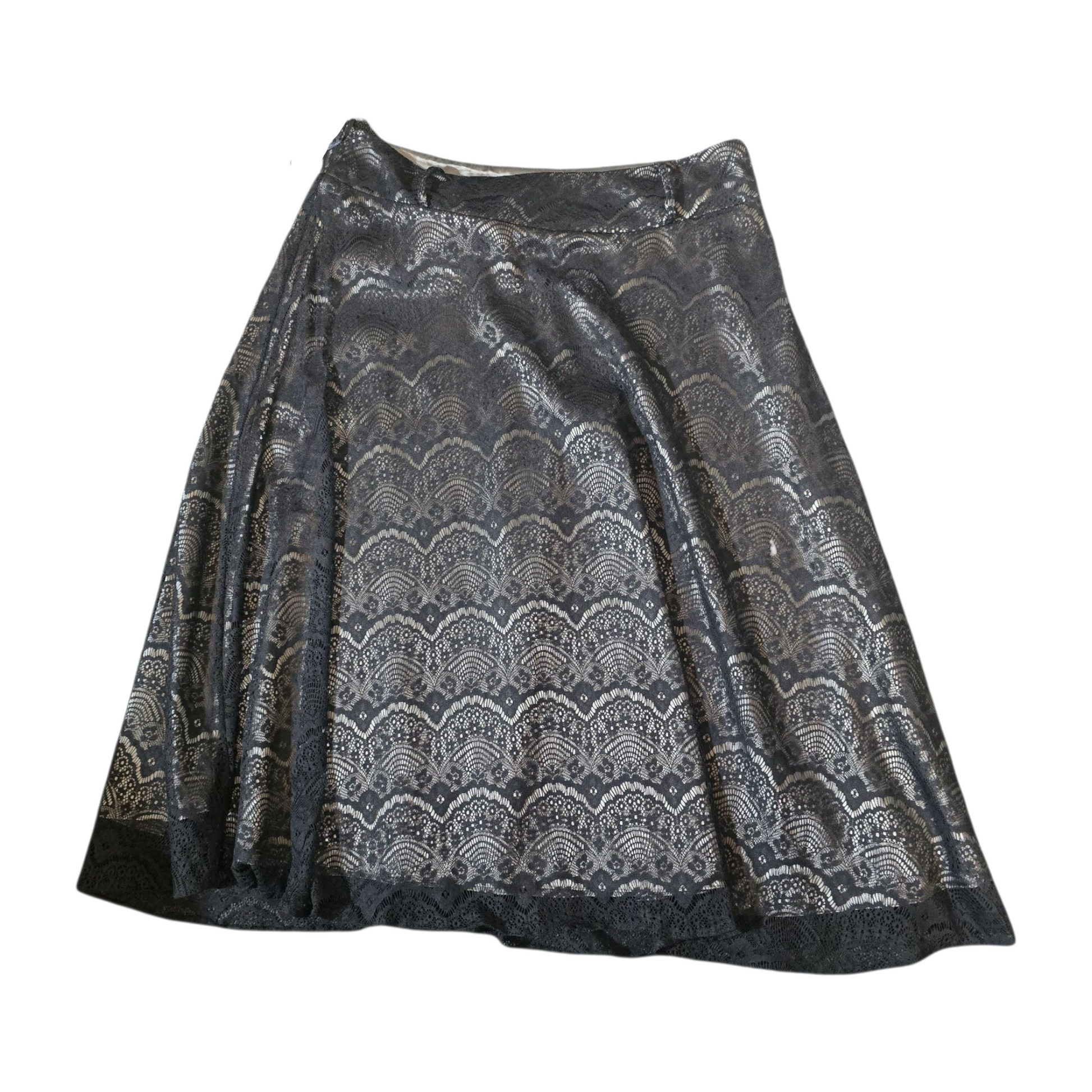 Wallis Black Netted Flared Midi Skirt – Size 14 – Grey Lining, Elegant & Versatile