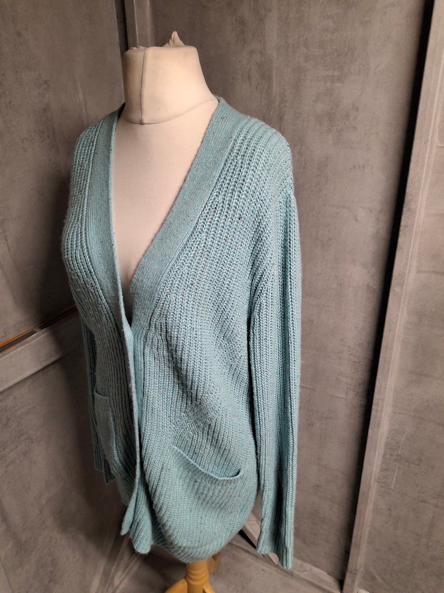 M&S Turquoise Blue Knitted Midi Cardigan – Size M (UK size 10–14)