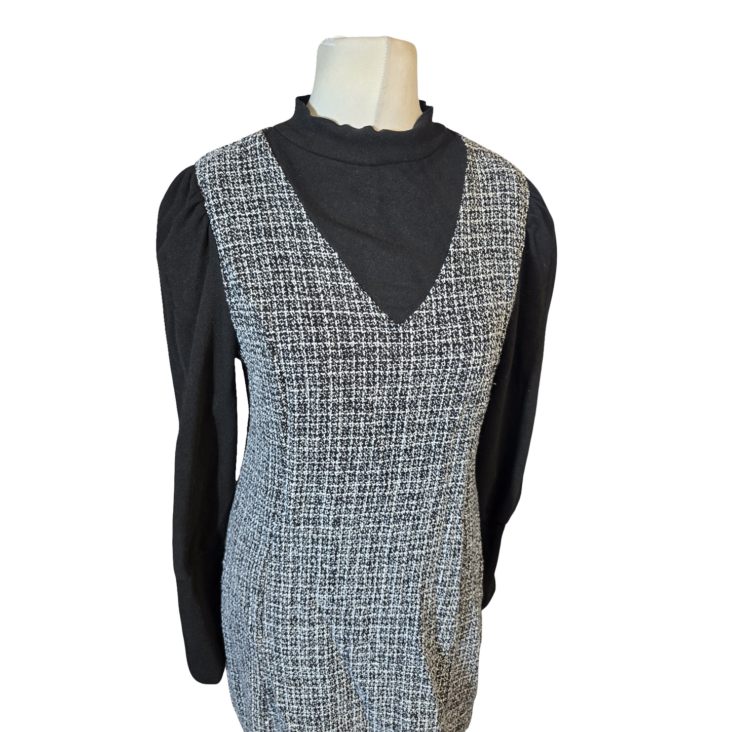 SHEIN Grey & Black High-Neck Mini Dress – Pinafore Style – Size L (UK size 12/14)