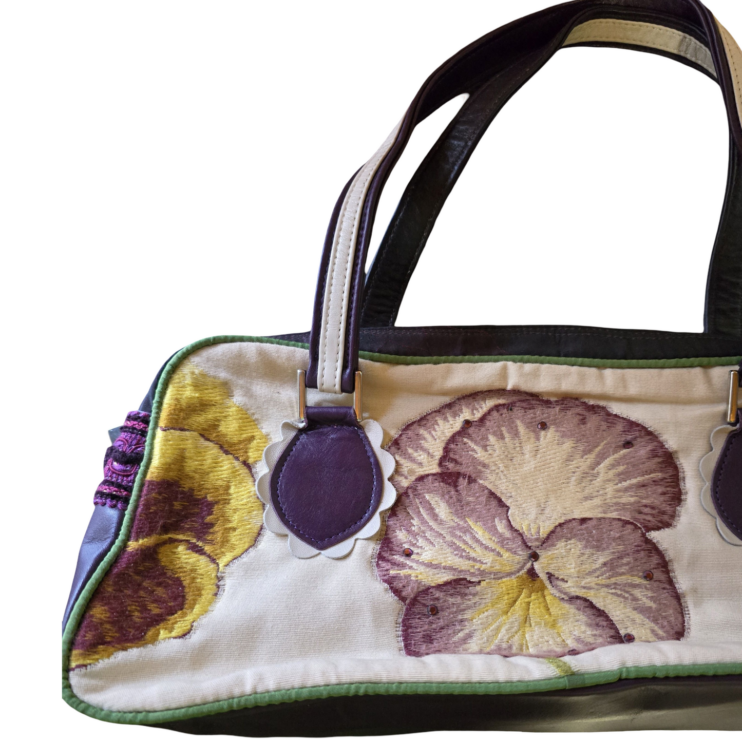 Spencer & Rutherford Purple & Gold Geometric Floral Handbag – Medium