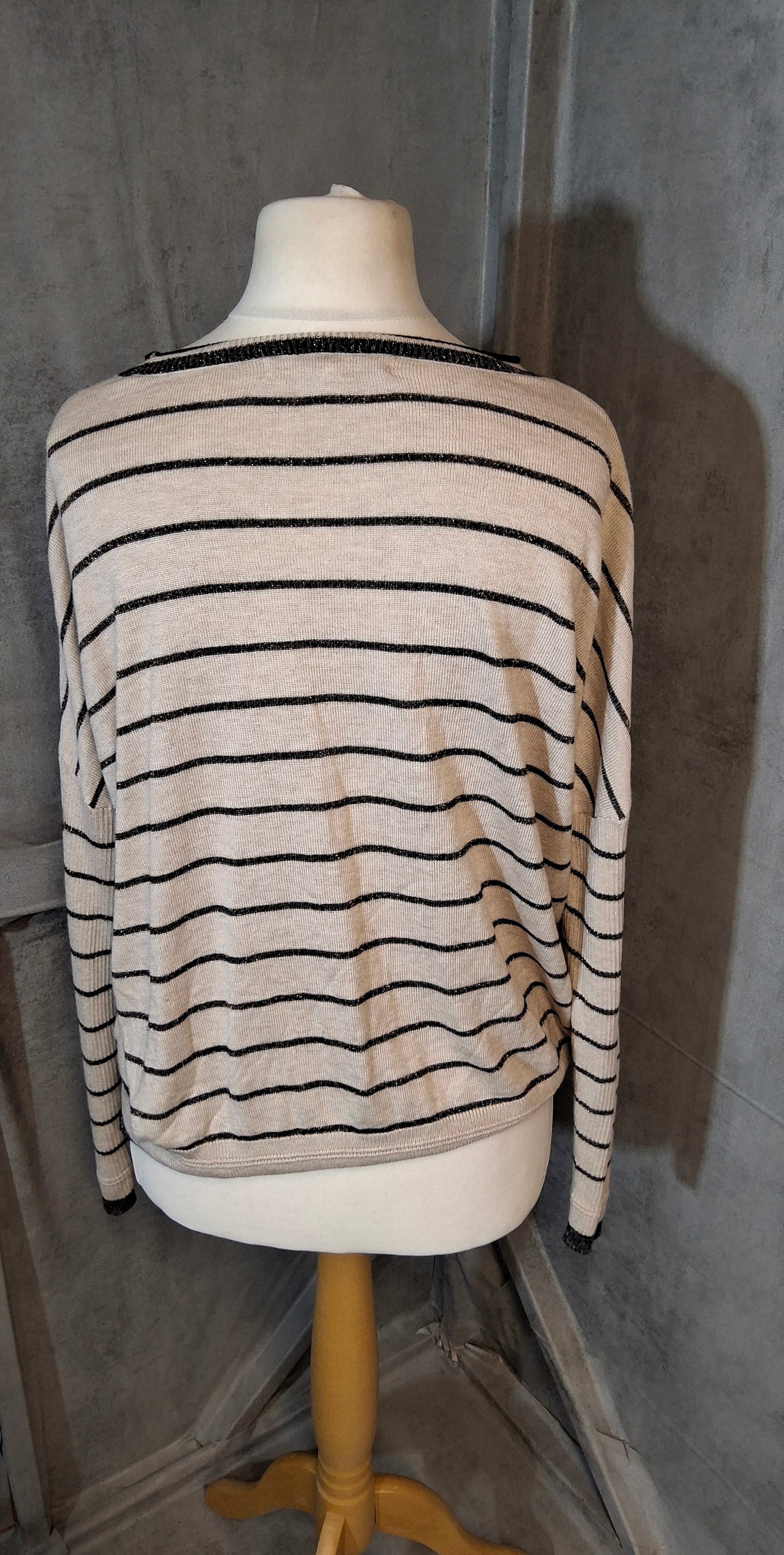 Next “My Perfect Jumper” – Beige & Black Glitter Stripe – Size 16 – Viscose Blend