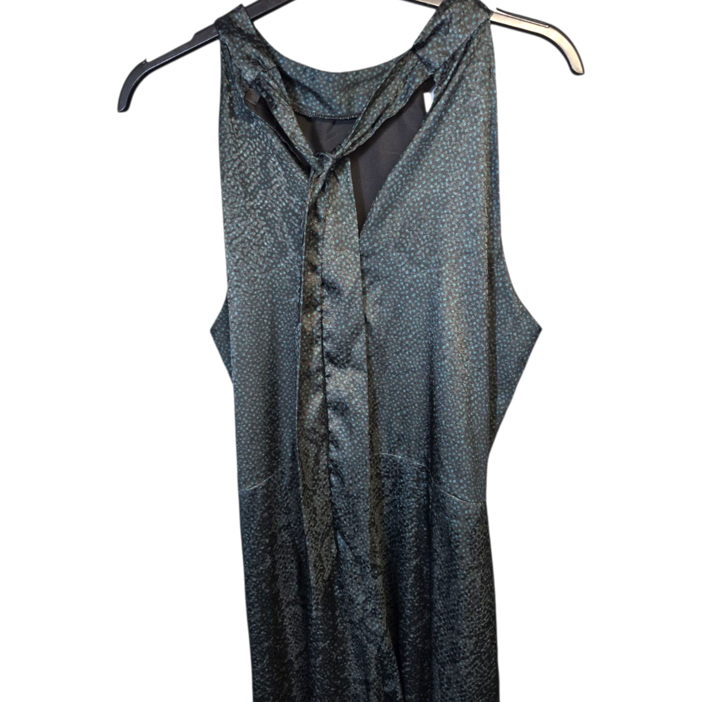 Next Green Satin Polka Dot Wide-Leg Jumpsuit – Size 14 Statement Back Bow