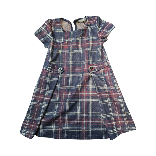 Primark Girls Black & Burgundy Glitter Checked Dress – Age 2–3 Years – Polyester