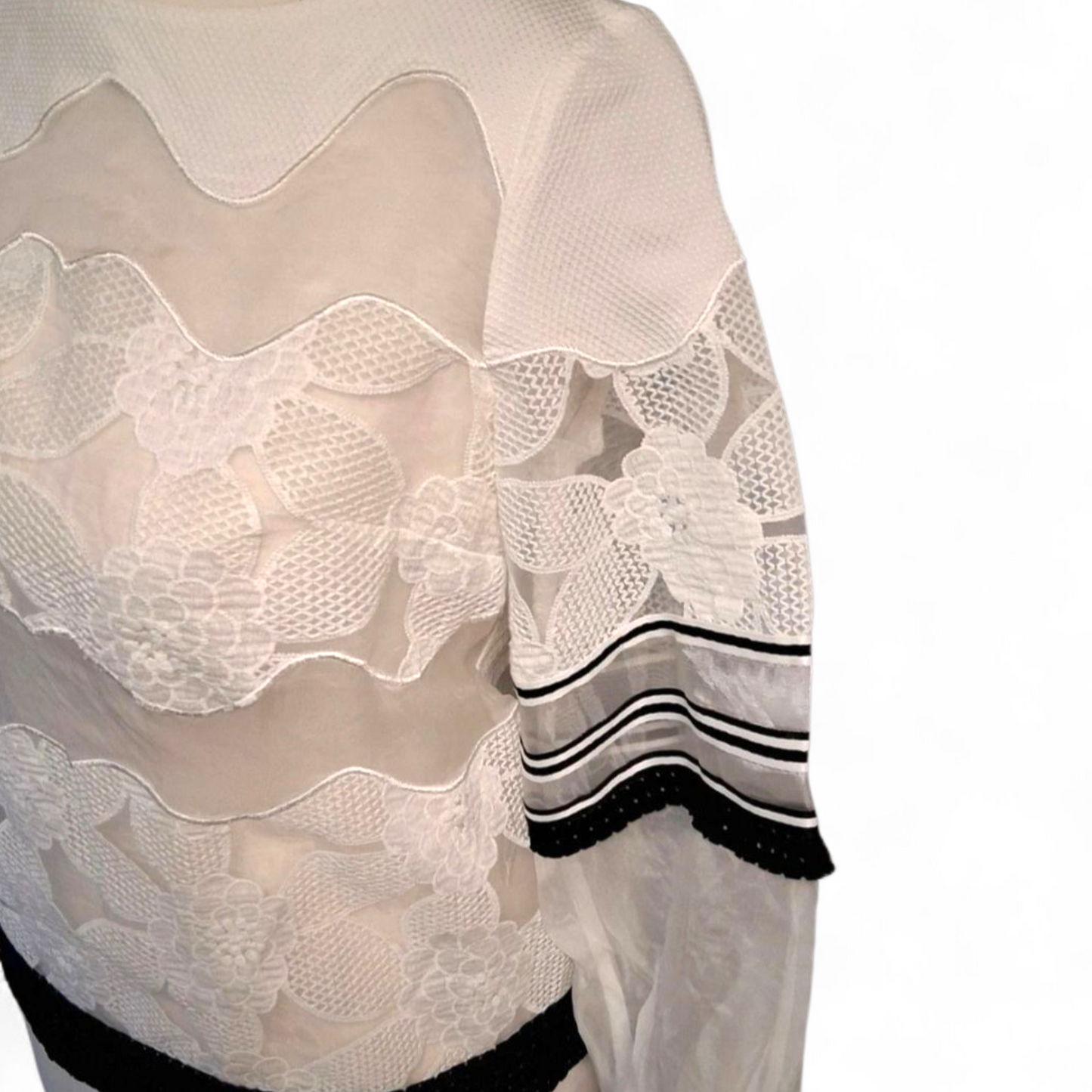 Maria Grazia Severi Sheer Floral Lace Top UK size 12 | Designer Italian Blouse | Statement Piece | Preloved Luxury