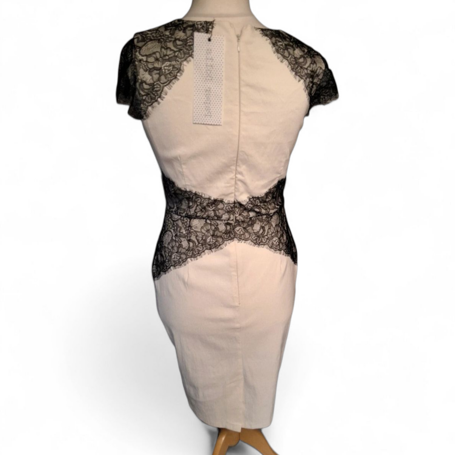 Paper Dolls White & Black Lace Bodycon Dress – Size 14