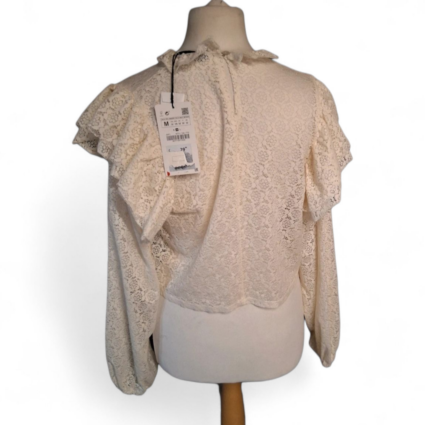 Zara Cream Lace Frill Long Sleeve Top – Size M (UK size 10/12) – NWT