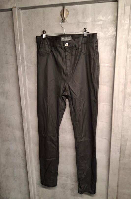Black Faux Leather Skinny Trousers – Size 10 – High Waisted – Cotton & Polyester
