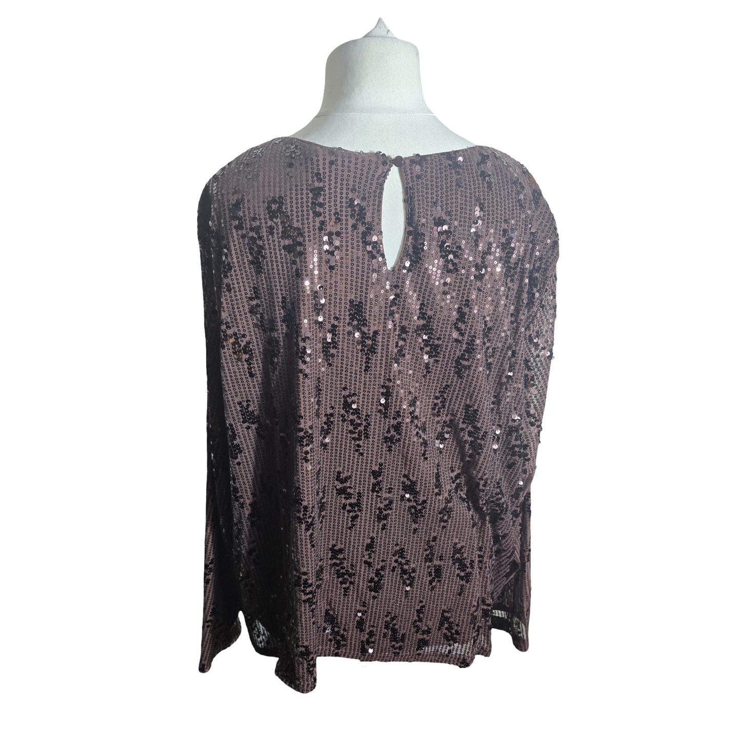 Tu Brown Sequin Long Sleeve Top – Size 26 – Sparkly Party Blouse Polyester