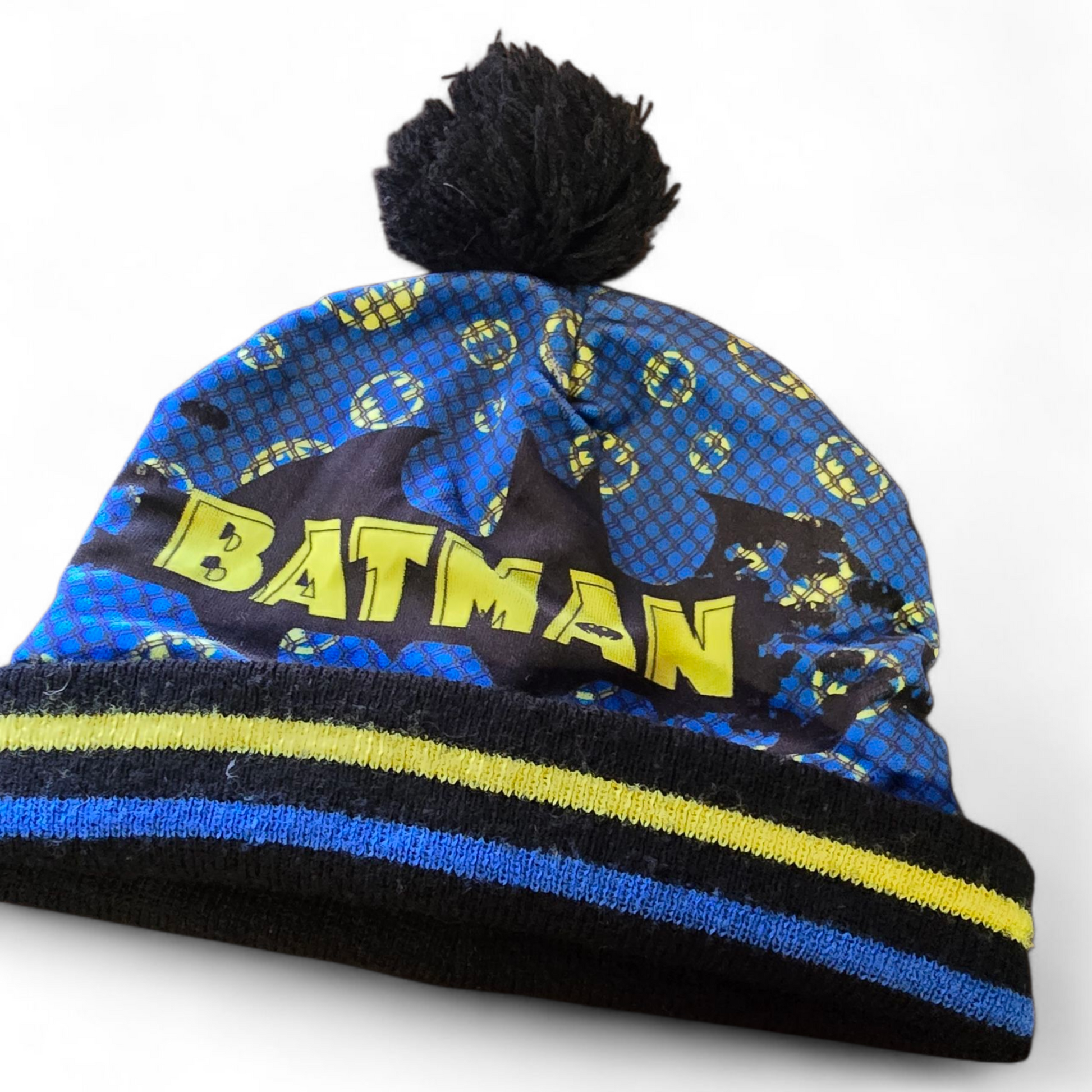 Boys Batman Blue & Black Winter Hat with Pom-Pom – One Size Fits 5 Years+