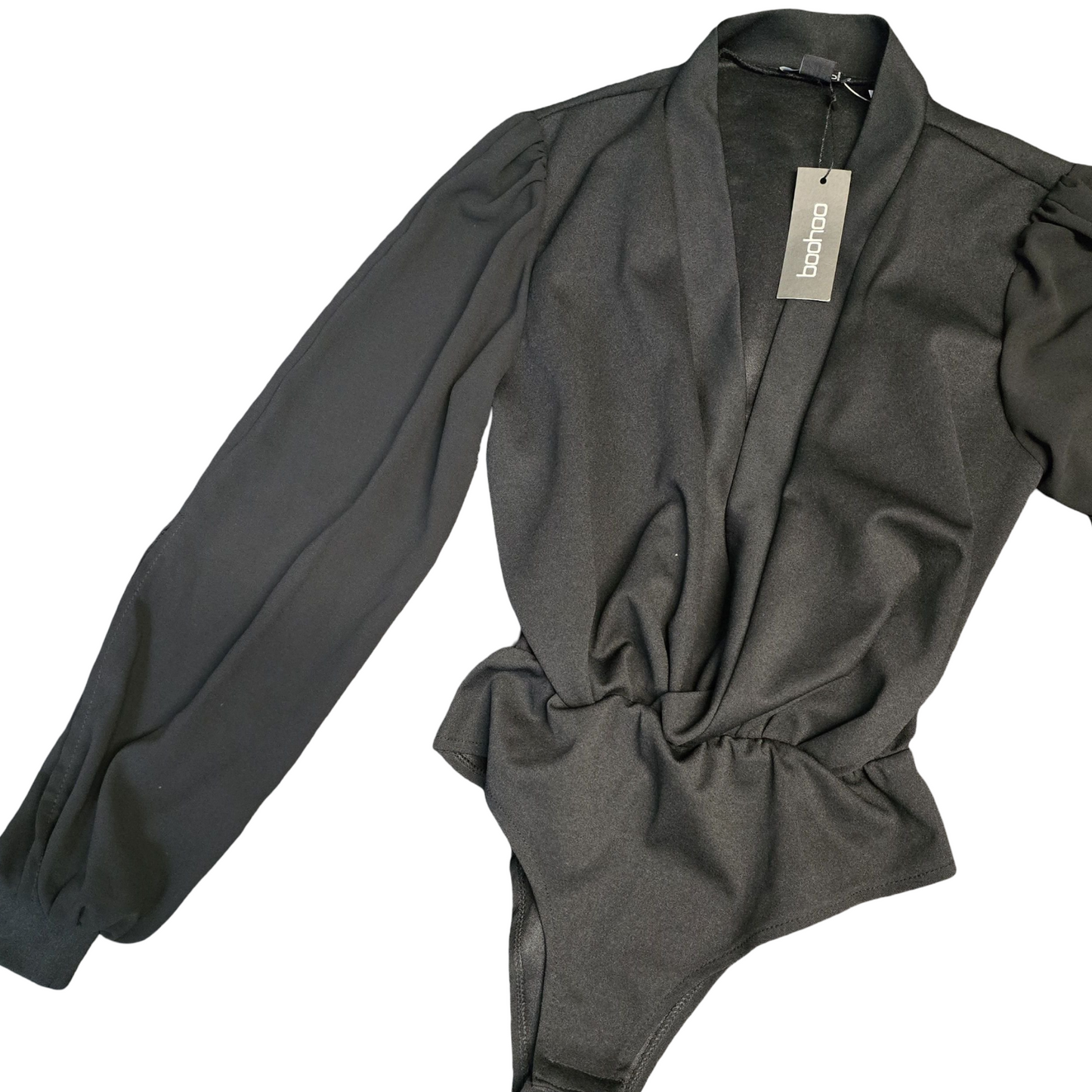 Boohoo Bodysuit Black Size 8 Sheer Sleeve Weekend New
