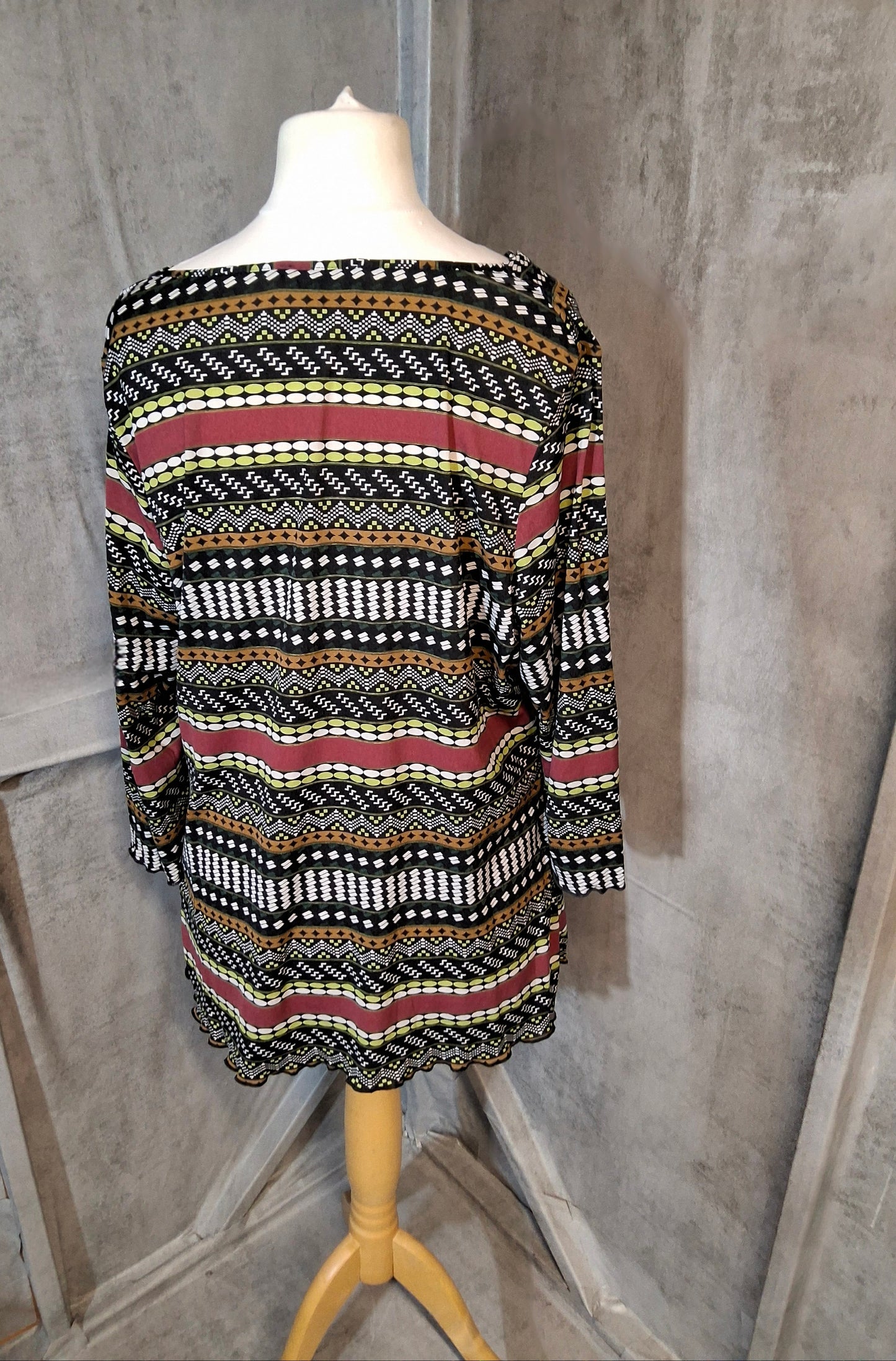 Per Una Multicoloured Patterned Stretch Top – Size 20, 3/4 Sleeves, Polyamide