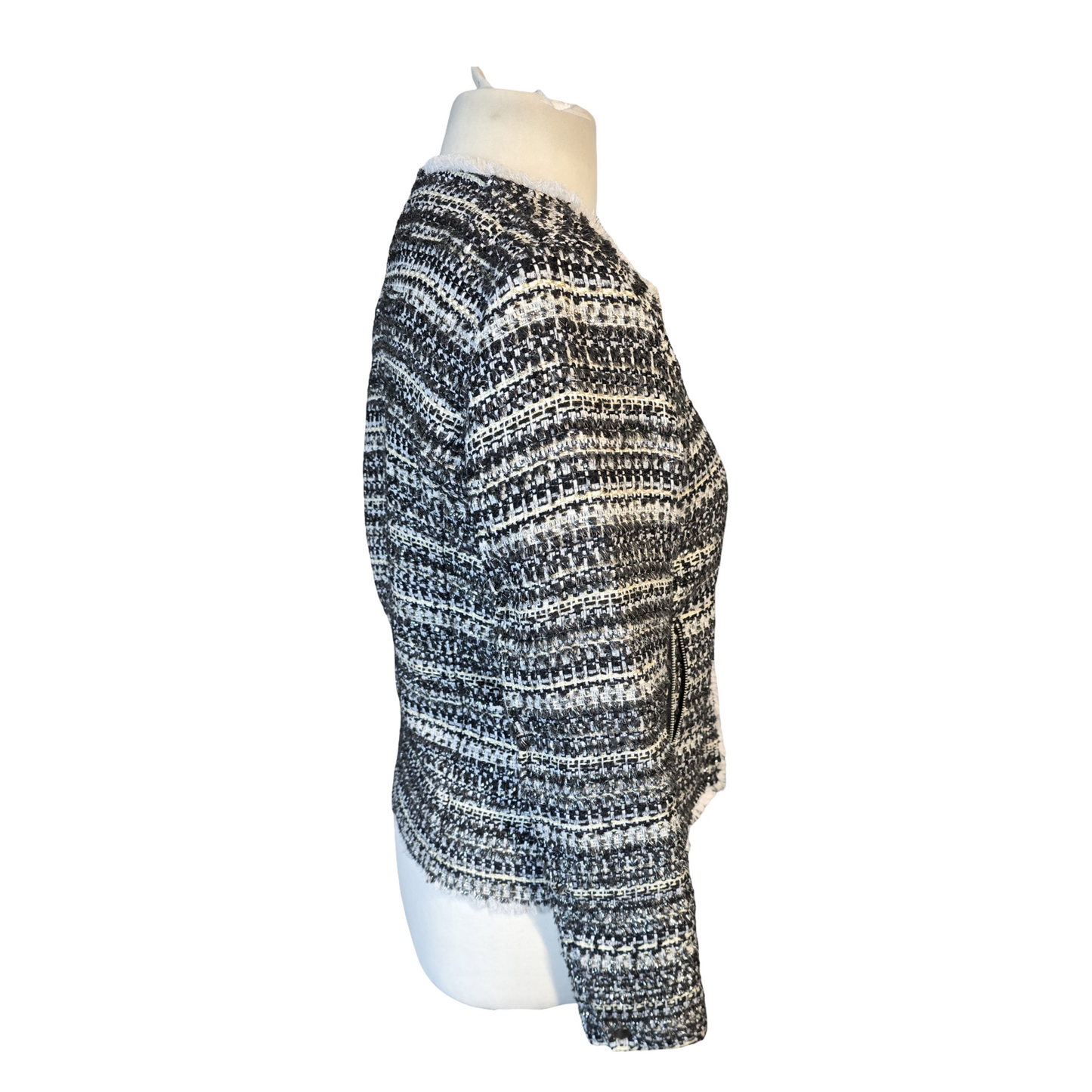 Next Tailoring Black & White Tweed Blazer – Size 10R – Zip Front & Pockets