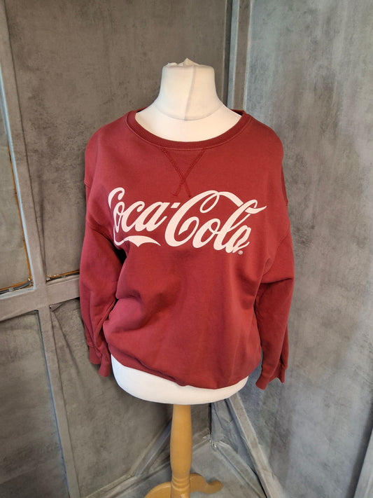 Zara Burgundy Coca-Cola Logo Sweatshirt – Size S – Oversized Vintage Streetwear Style