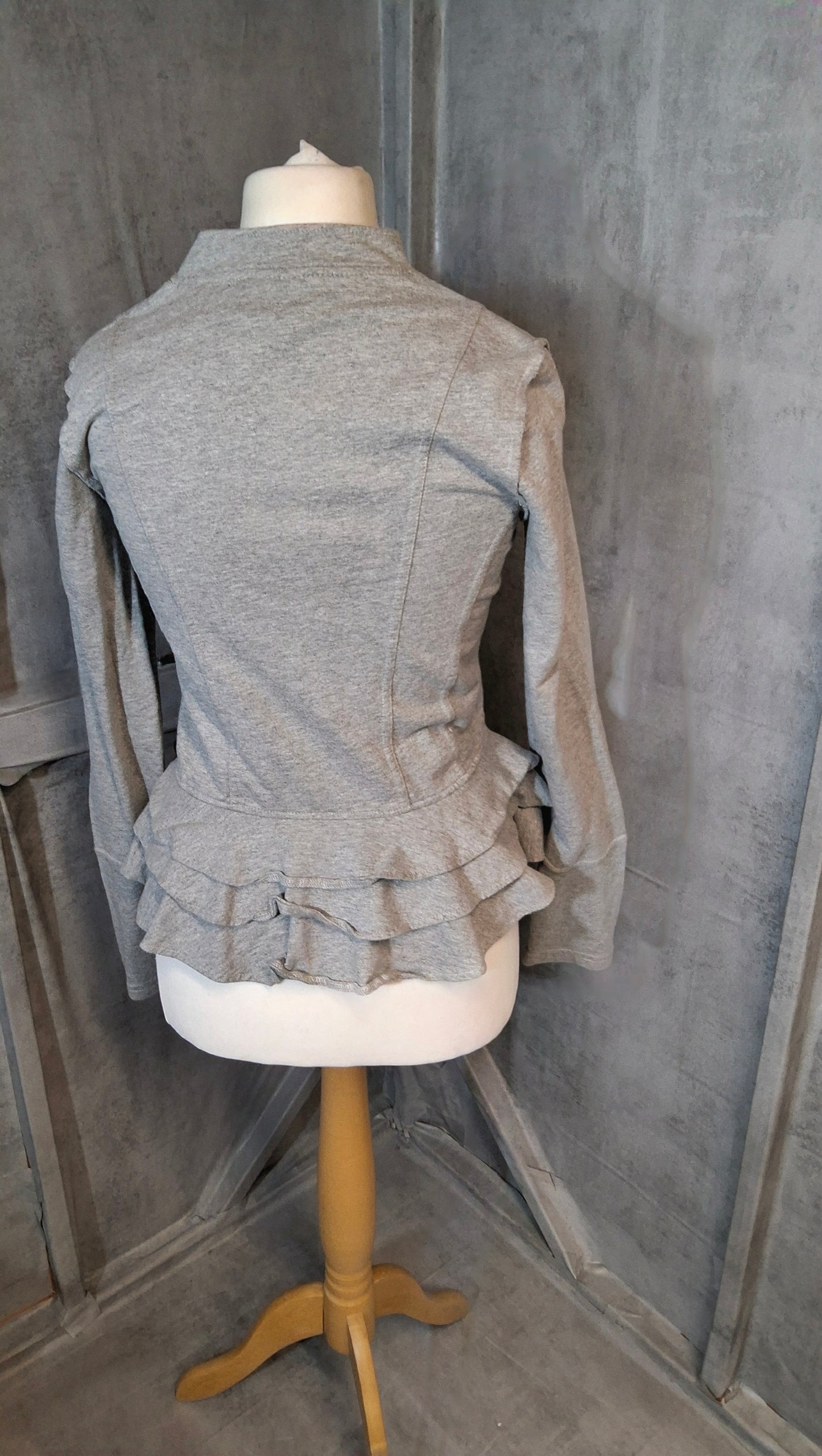 Y2K Next 2002 Grey Zip-Up Jumper – Size 12 – Frill Hem & Double-Breasted Button Detail