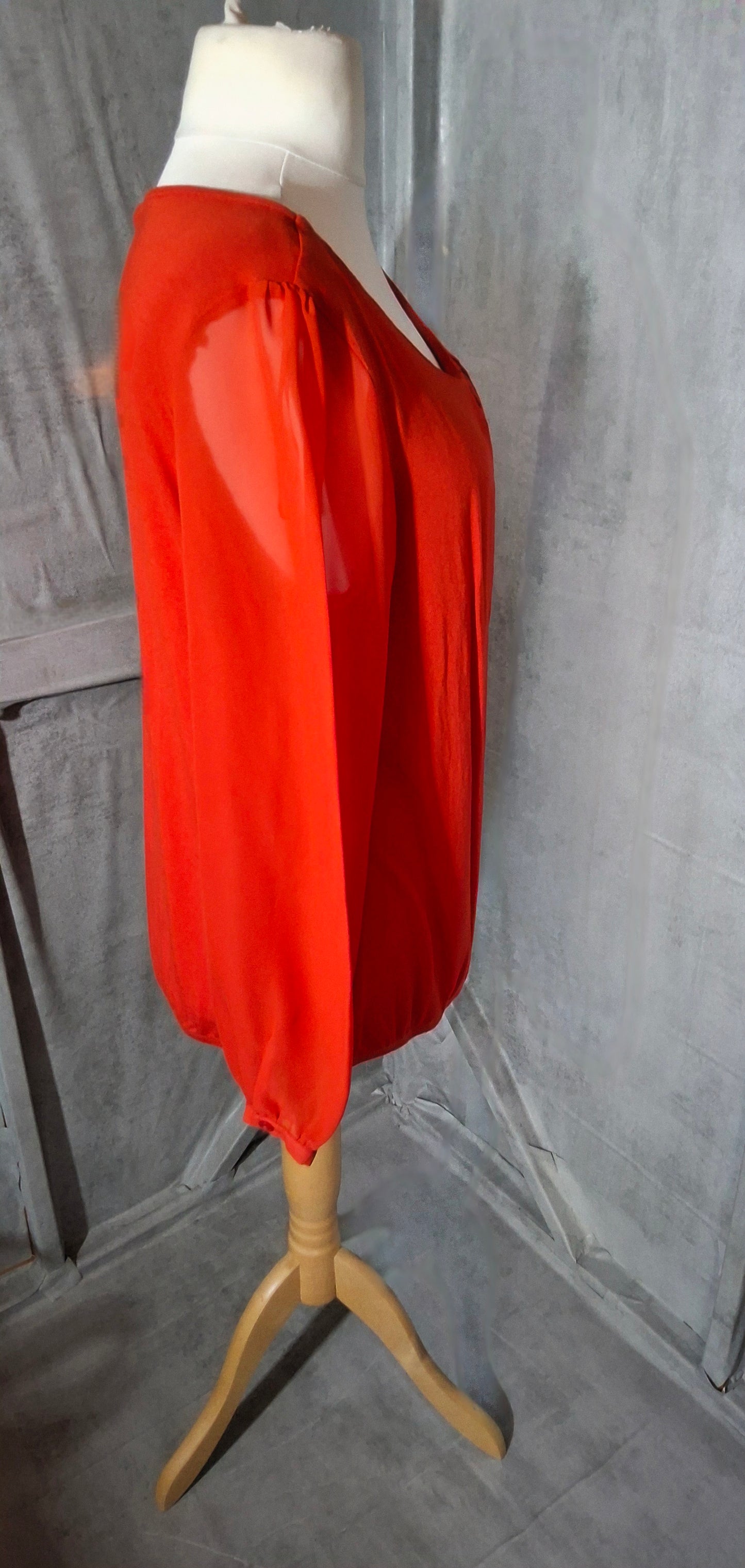 George Red Long Sleeve Top with Sheer Sleeves – Size 20