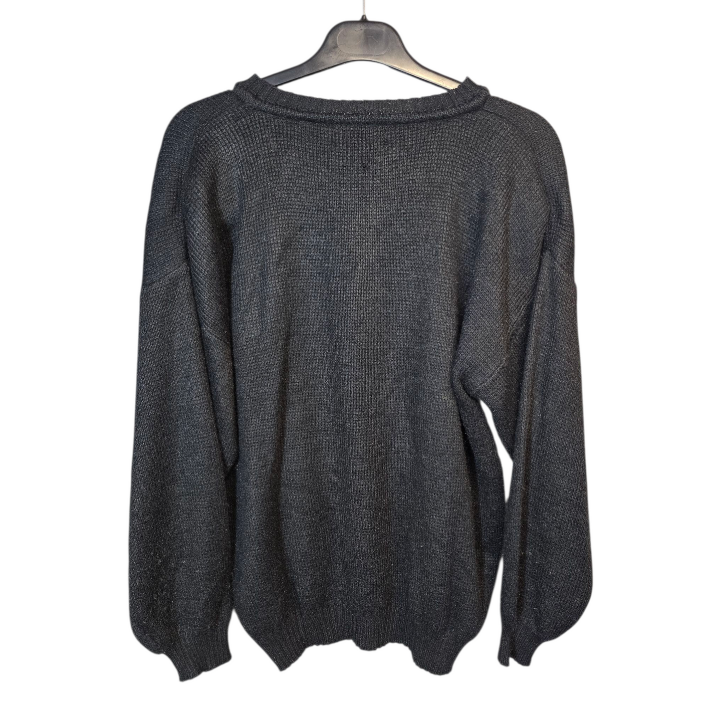 Vintage Hannah Grey & Black Cat Design Knitted Jumper – Oversized Fit