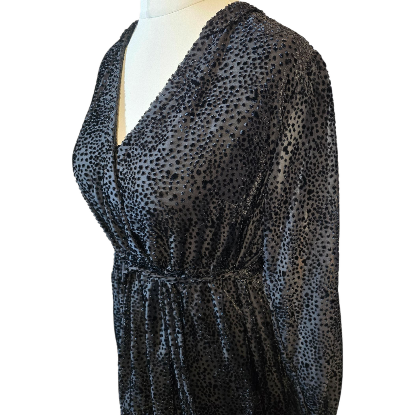 FatFace Copper & Black Velvet Polka Dot Dress – Size 12 – Sheer Sleeves, Tie Waist