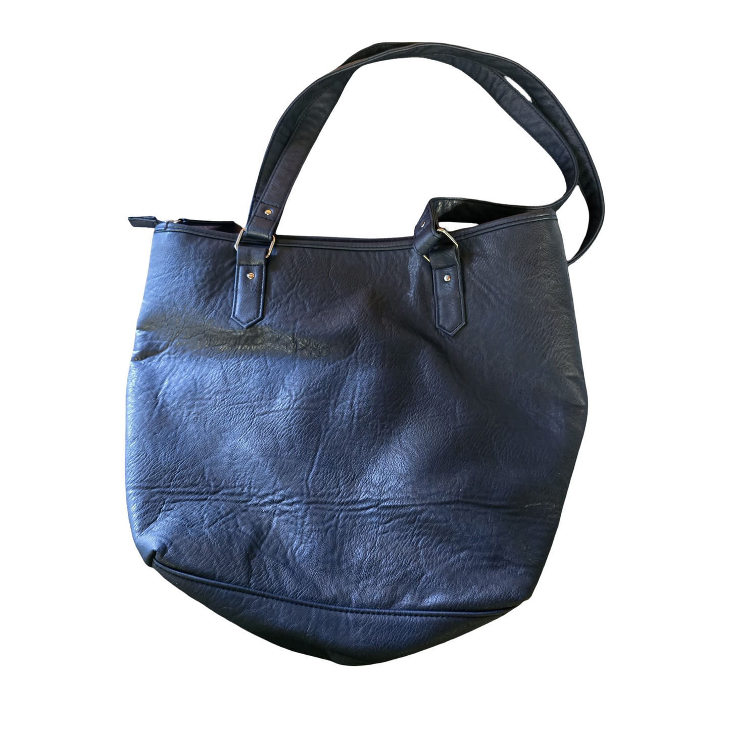 Navy Blue Faux Leather Shoulder Bag | Medium Size | Zip Closure | Everyday Tote | Isle