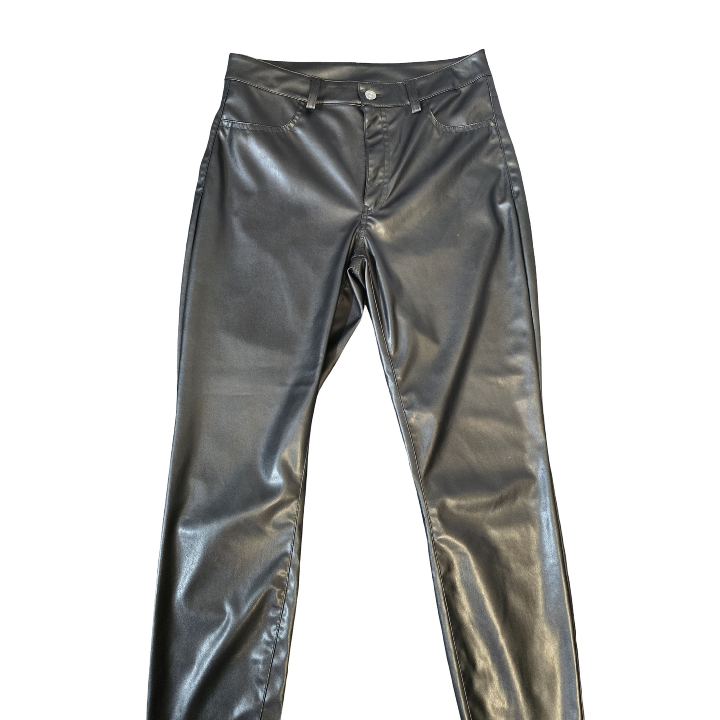 H&M Black Faux Leather Skinny Trousers – High Waisted – Size 12
