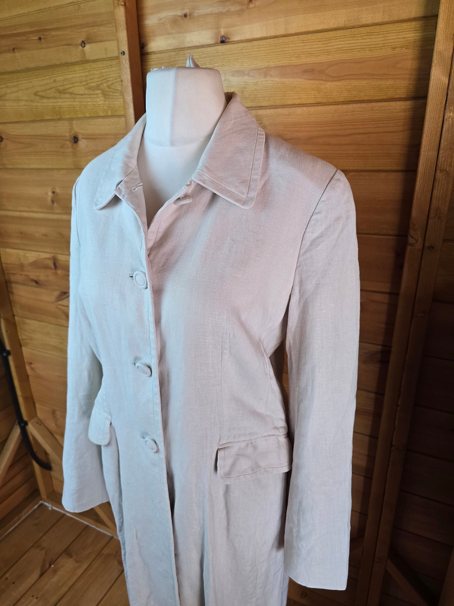 Per Una Cream 100% Linen Midi Jacket – Size 14