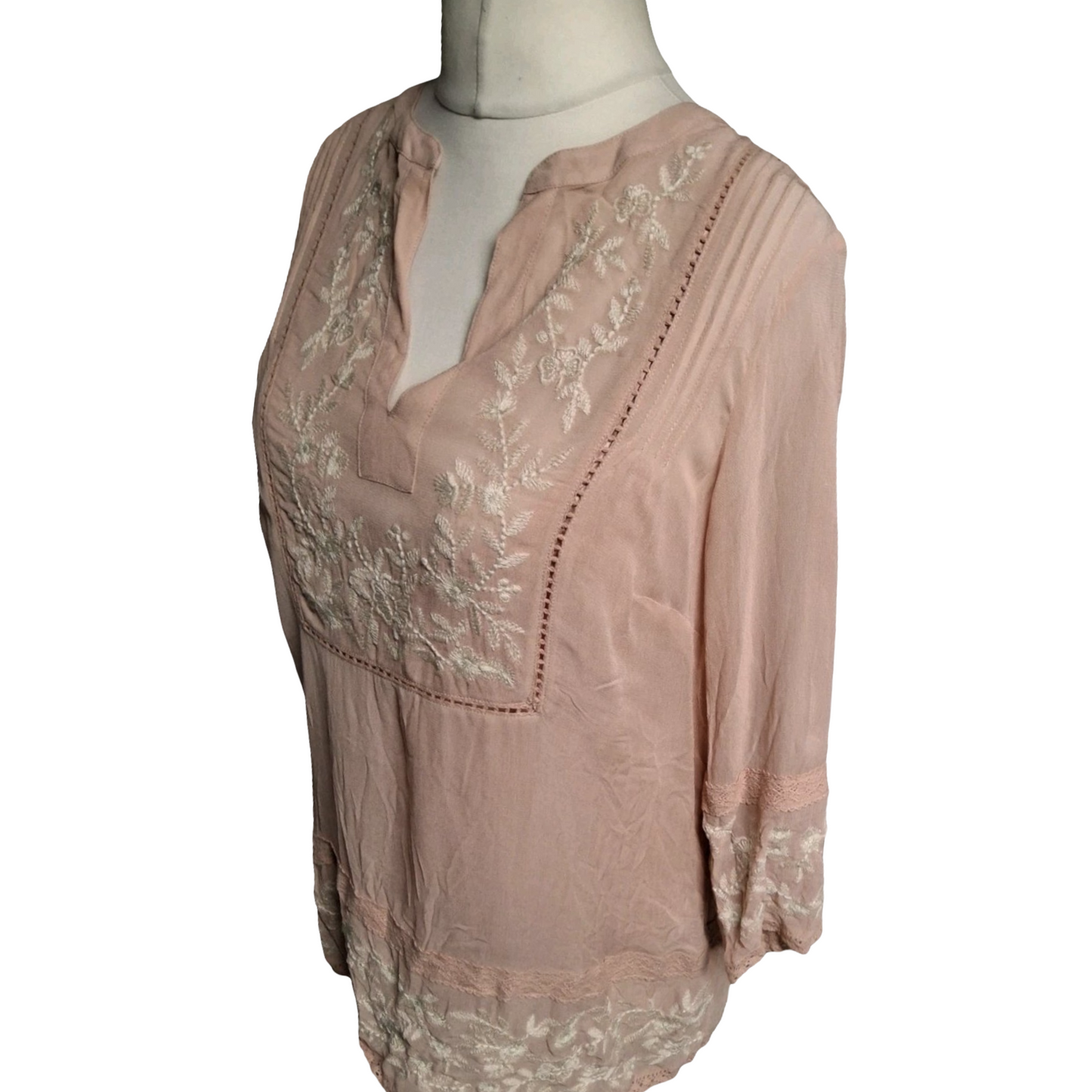 Monsoon Light Pink Embroidered Blouse – Size 12 – 100% Viscose – NWT RRP £49