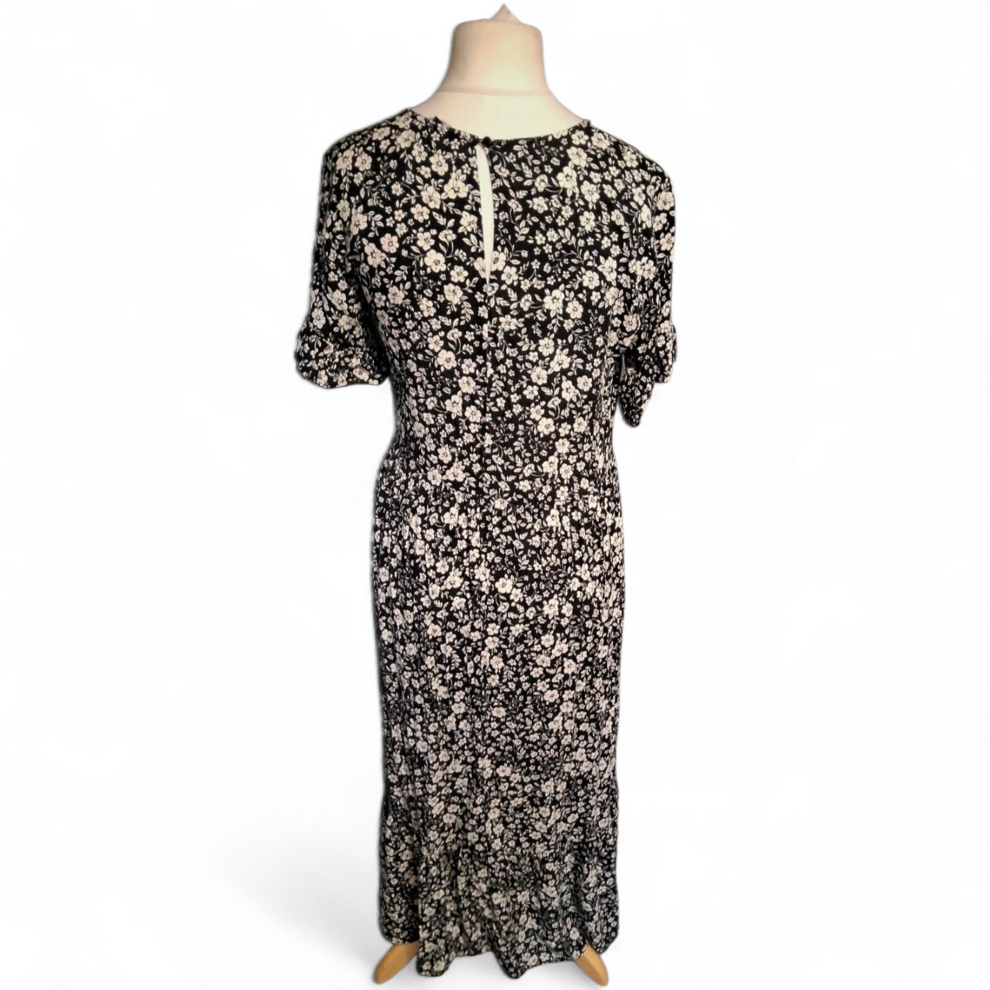 Next Black & White Floral Midi Dress – Size 12 – Viscose
