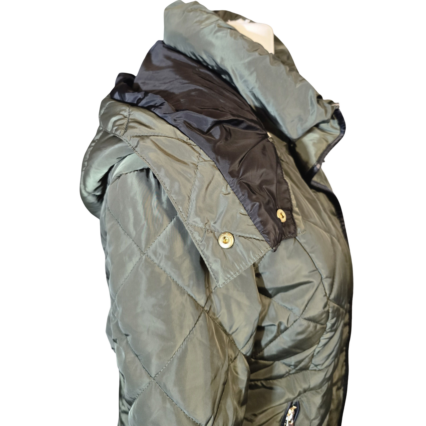 Next Petite Khaki Puffer Jacket – Detachable Hood, Size 14 – Warm Winter Coat