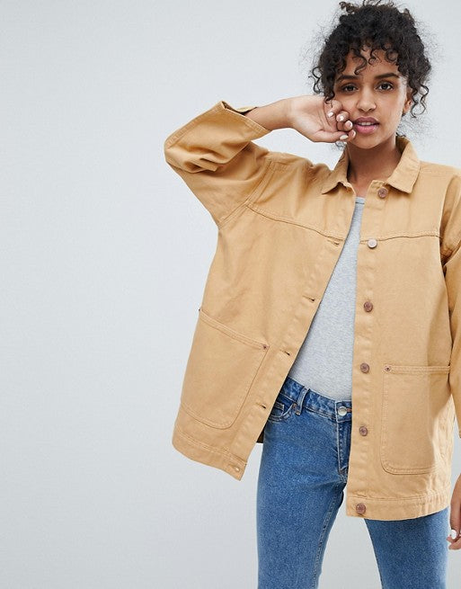 Monki Beige Oversized Cotton Jacket – Size M – Relaxed Fit