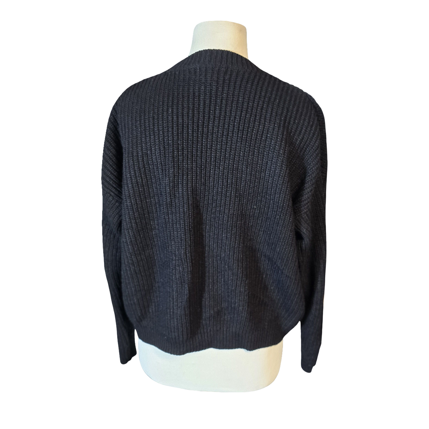 New Look Black Oversized Knit Jumper – Sheer Floral Front – Size S (UK size 8/10)