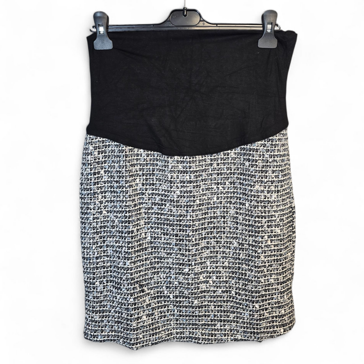 Chenai Frazer Maternity Skirt Suit – Black, Grey & White Knit – Faux Leather Trim – Size M (UK size 10/12)