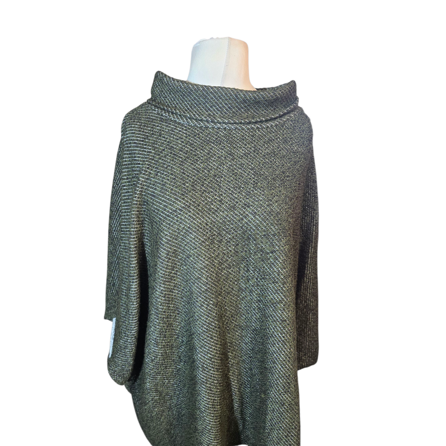 Cerulean Green Knit Turtleneck Poncho – One Size – Acrylic/Polyester/Viscose