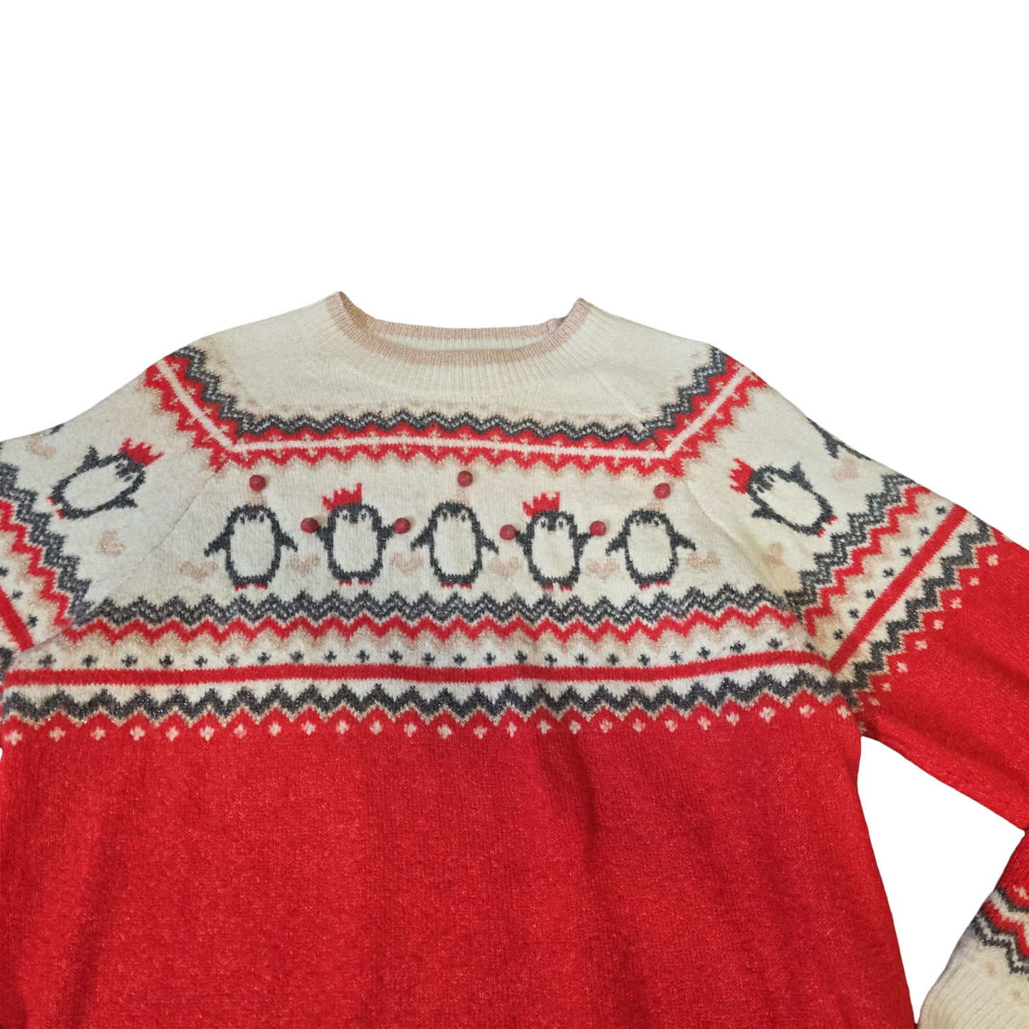George Red & White Knitted Xmas Jumper – UK size 16 – Festive Penguins