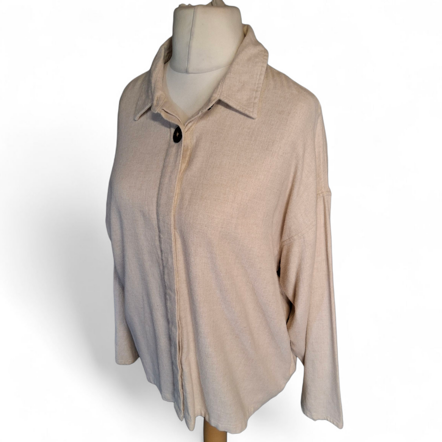 Jachs Girlfriend Cream Brushed Cotton Oversized Shirt – Size 10/12 – Relaxed Fit