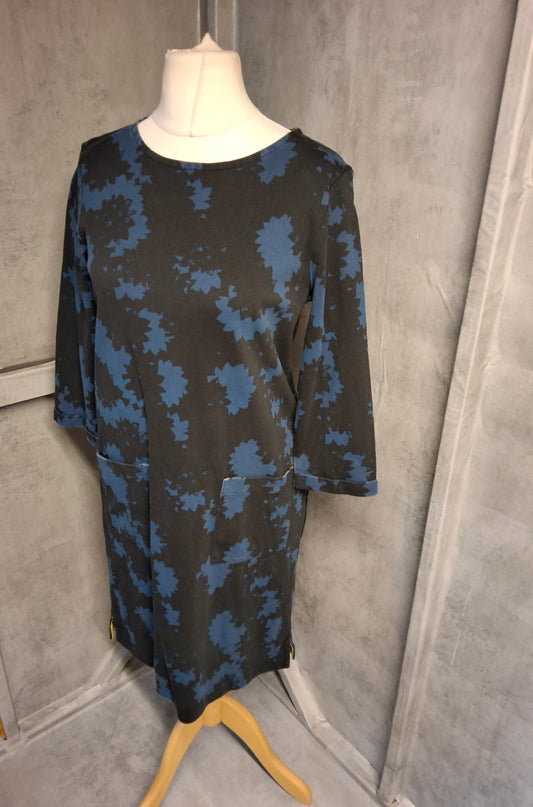 White Stuff Navy Blue Floral Cotton Midi Dress UK 12 | Pockets | 3/4 Sleeve | Everyday Casual Style
