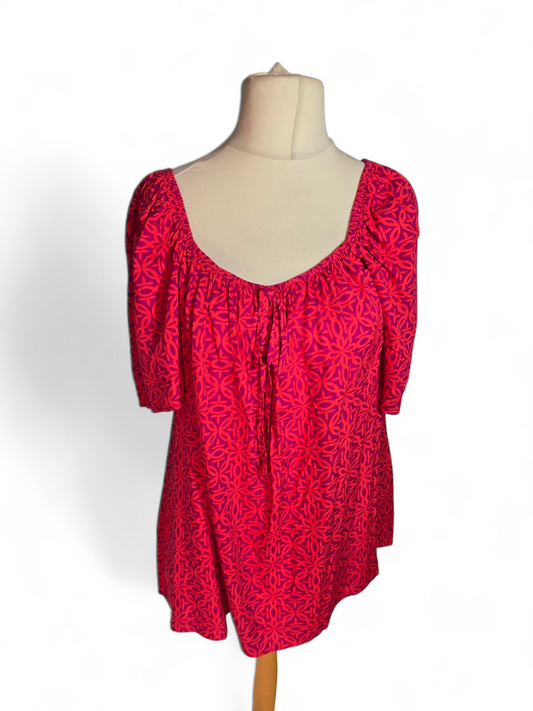 Matalan Purple & Red Flared Top | Size 16 UK | Elastic Neck & Bow | NWT