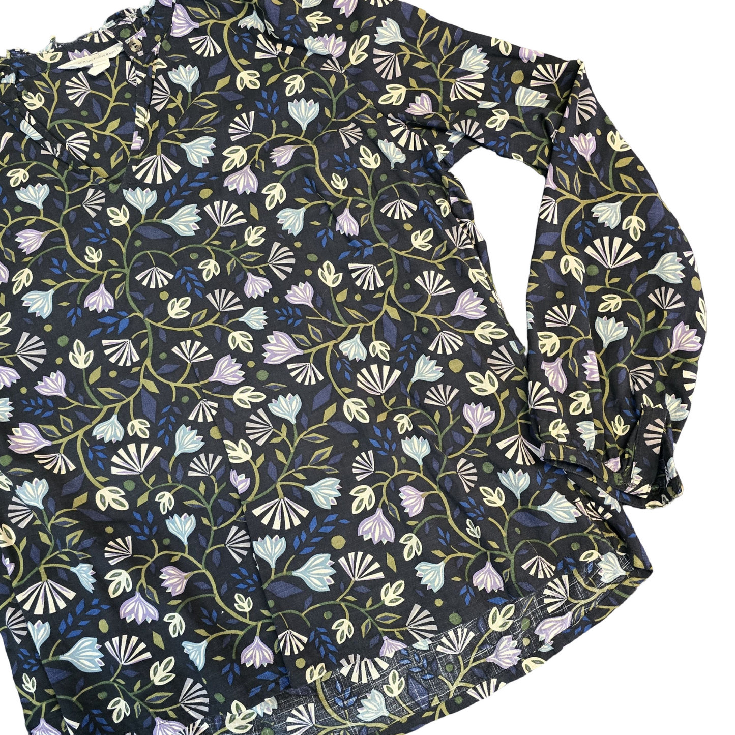 Seasalt Cornwall Blouse Black Size 10 Floral Causal