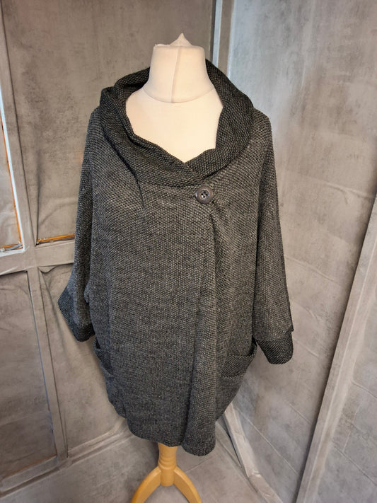 Cerulean Collection Grey Relaxed Knit Cardigan – One Size – Pockets & 3/4 Sleeves